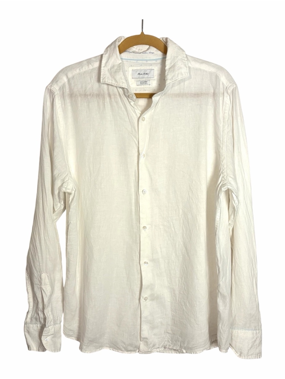 Porter And Ash Mens L Shirt 100% Linen White Button Up Long Sleeves Casual Beach